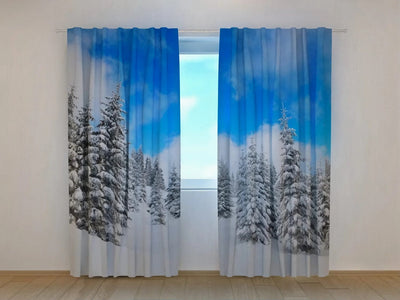 Christmas curtains - offering a magical winter forest view Tapetenshop.lv