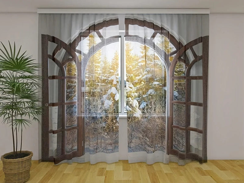 Christmas curtains with a winter landscape that will fit into any room Tapetenshop.lv