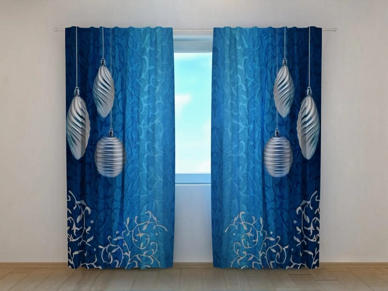 Christmas curtains - Christmas decor (silver and blue) Tapetenshop.lv