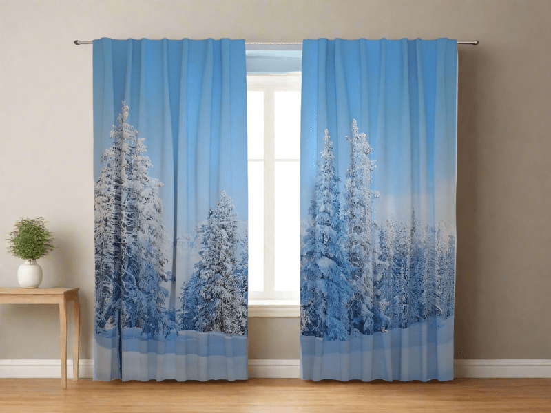 Christmas Day and Night Curtains with Winter Forest Tapetenshop.lv