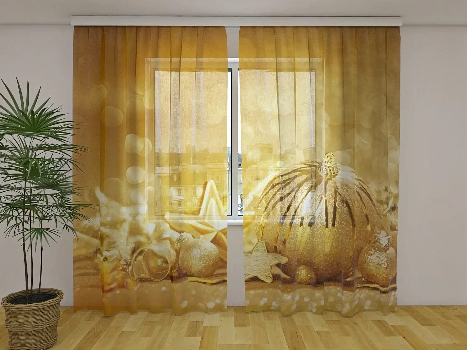 Ziemassvētku aizkari - Ziemassvētku rotājumi zeltā krāsā Tapetenshop.lv