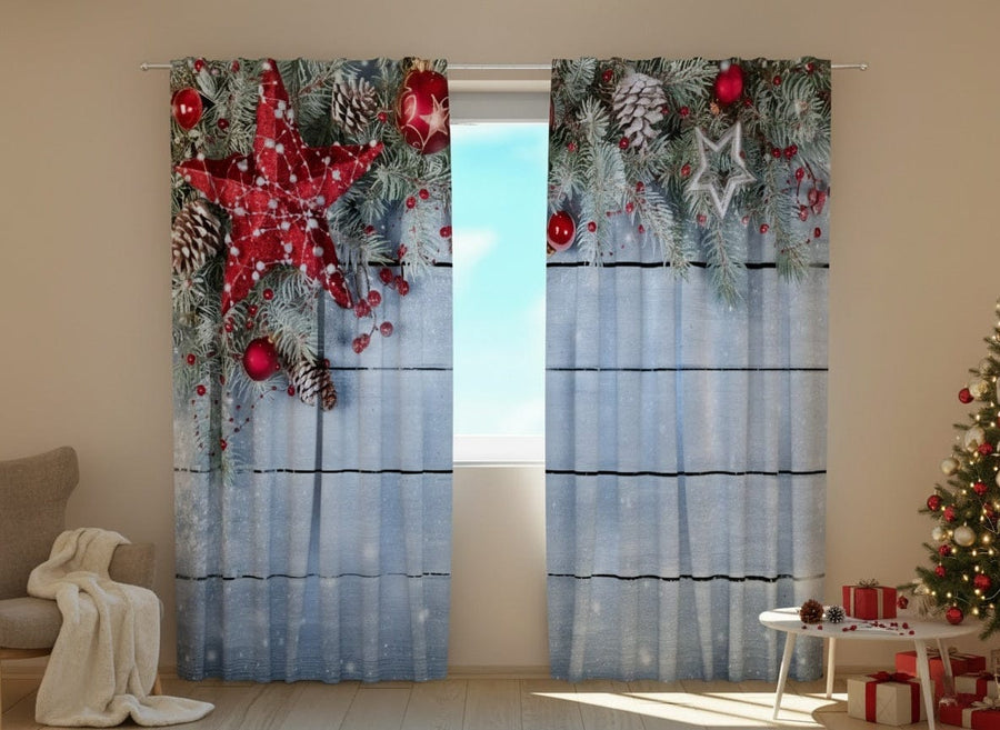 Ziemassvētku Dienas un nakts aizkari ar sarkanam zvaigznēm Tapetenshop.lv