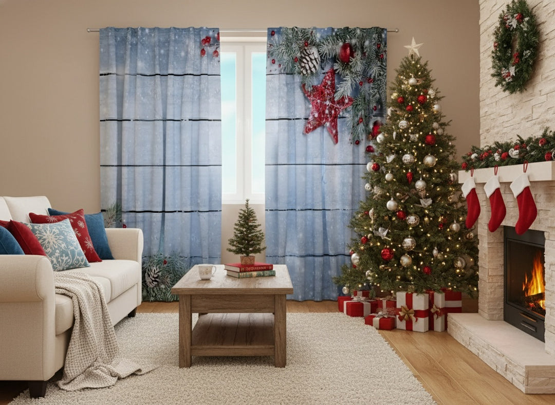 Рождественские занавески - Рождественские красные звезды 3