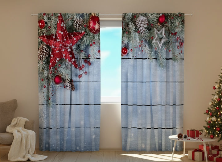 Рождественские занавески - Рождественские красные звезды