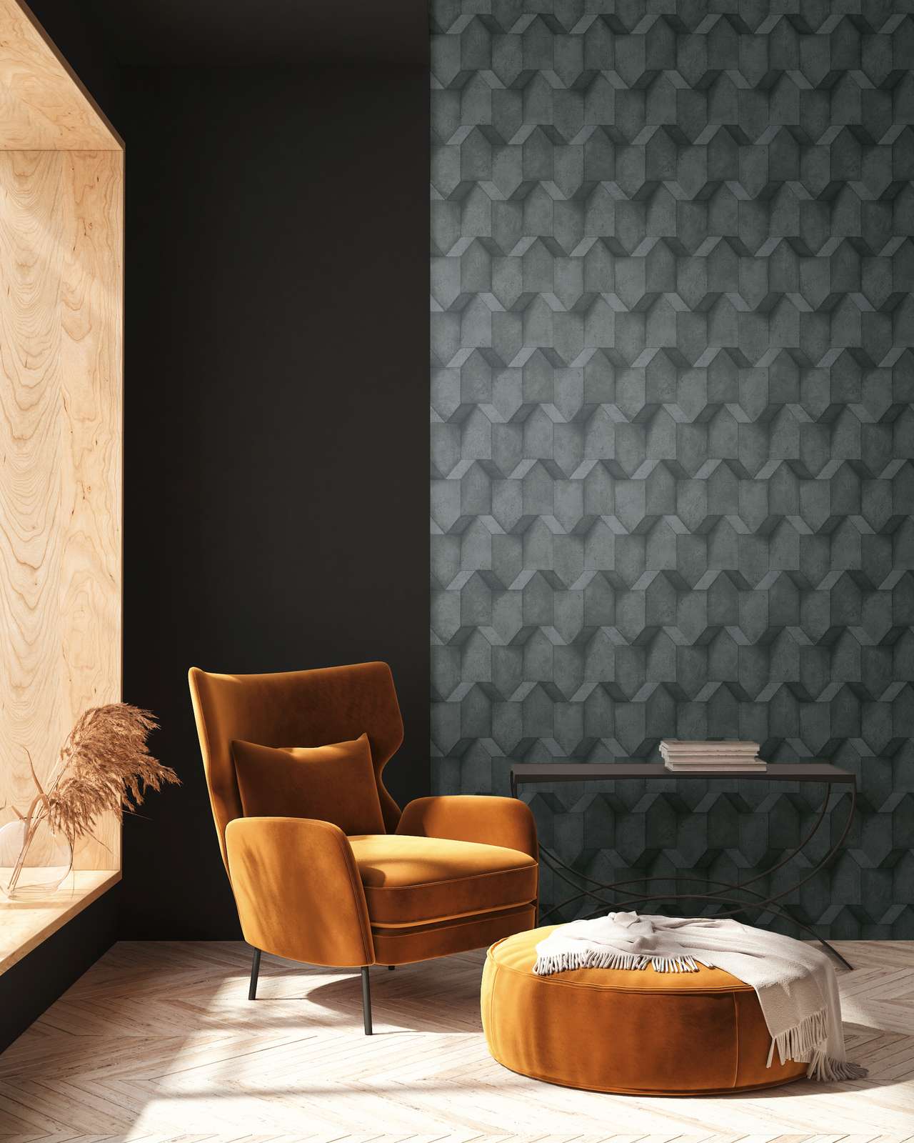 3D tapetes ar betona izskatu un faktūru melnā krāsā AS 388272 AS Creation