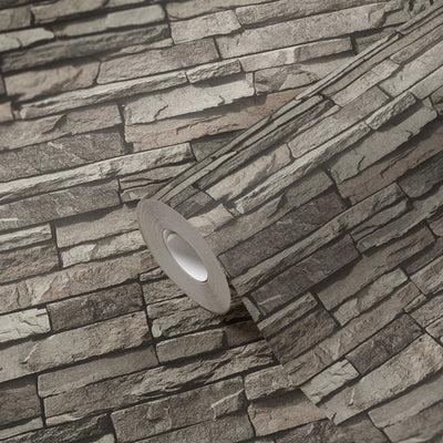 3D tapetes ar gaiši pelēku akmens sienas motīvu 3517573 AS Creation