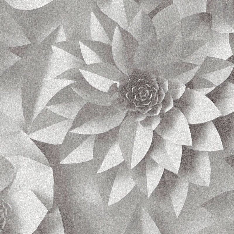 3D tapetes ar papīra ziediem, grafisks ziedu raksts - baltas, 1364155 AS Creation