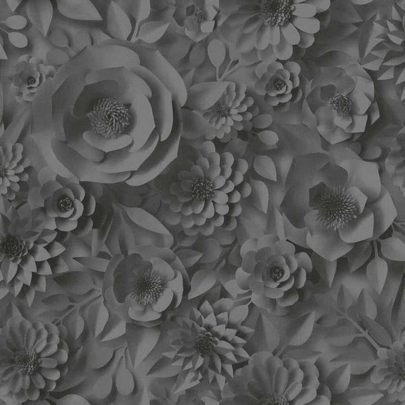 3D tapetes ar papīra ziediem, grafisks ziedu raksts - melnas, 1364161 AS Creation