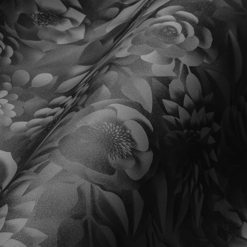 3D tapetes ar papīra ziediem, grafisks ziedu raksts - melnas, 1364161 AS Creation