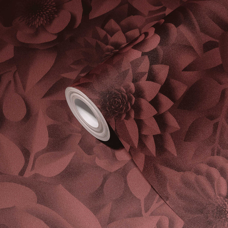 3D tapetes ar papīra ziediem, grafisks ziedu raksts - sarkanā, 1364157 AS Creation