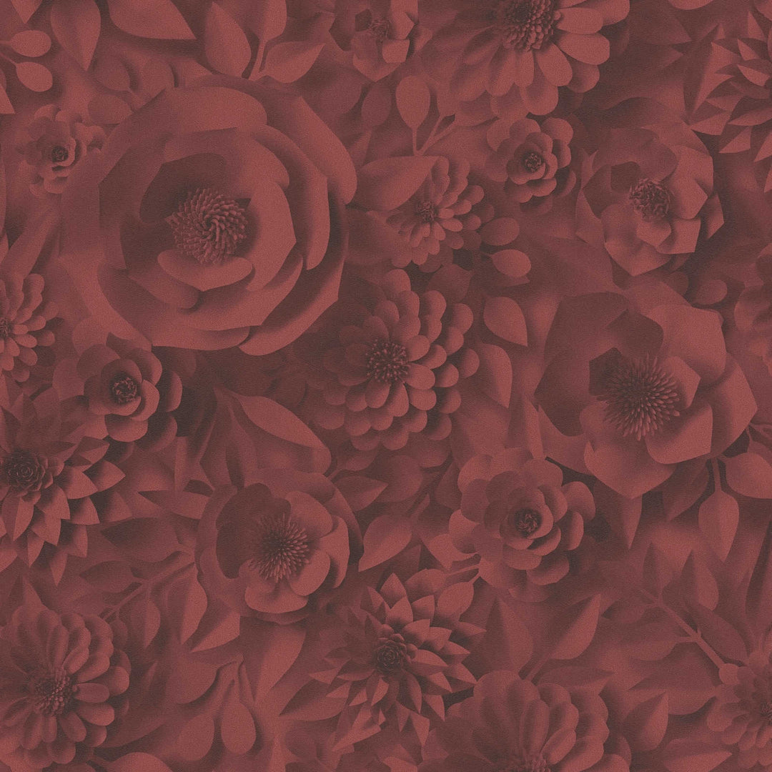 3D tapetes ar papīra ziediem, grafisks ziedu raksts - sarkanā, 387183 AS Creation