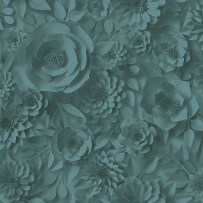 3D tapetes ar papīra ziediem, grafisks ziedu raksts - zilas, 1364160 AS Creation