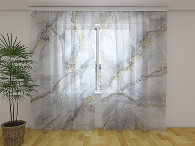 Aizkari ar marmora rakstu - Pelēks marmors ar zelta dzīslām 160 x 140 cm (2x  80x140 cm) / Chiffon
