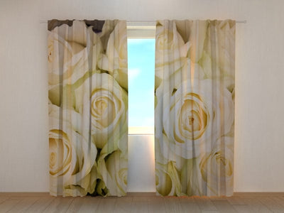 Curtains with roses - Champagne colours Tapetenshop.lv
