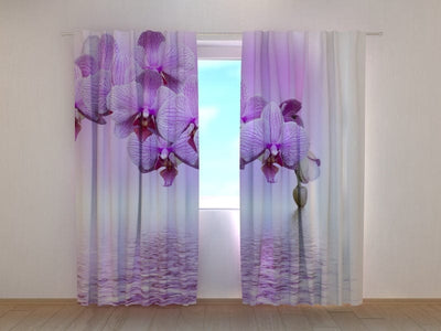 Curtains with flowers - Purple orchids Tapetenshop.lv