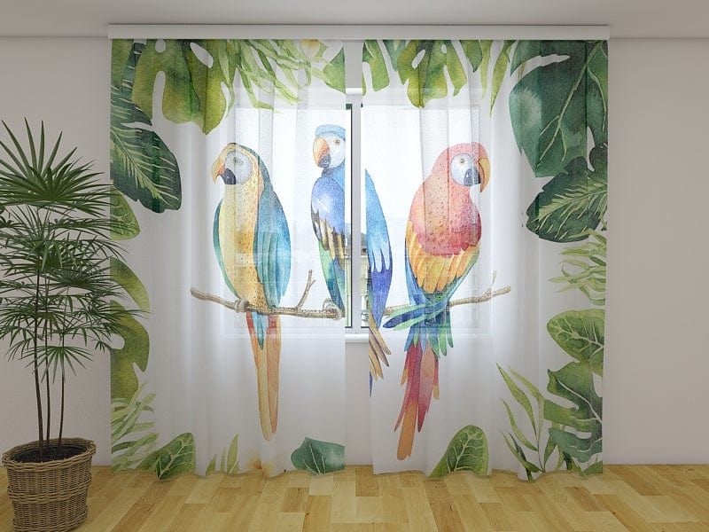 Aizkari Tropu lapas un papagaiļi 180 x 140 cm (2x  90x140 cm) / Chiffon