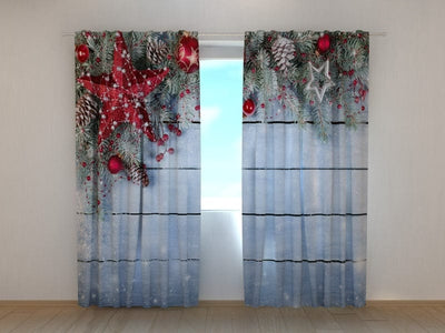 Christmas curtains with red stars
