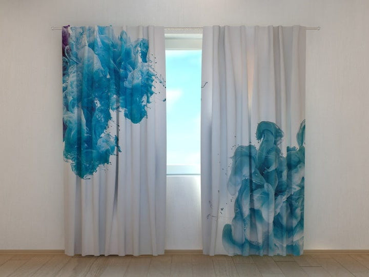 Dienas un nakts aizkari - Zilas krāsas šļakatas 180 x 140 cm (2x  90x140 cm) / SCREEN Tapetenshop.lv