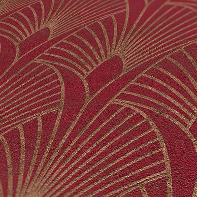 Art Deco tapetes ar zelta retro rakstu un fonu sarkanā krāsā 1333002