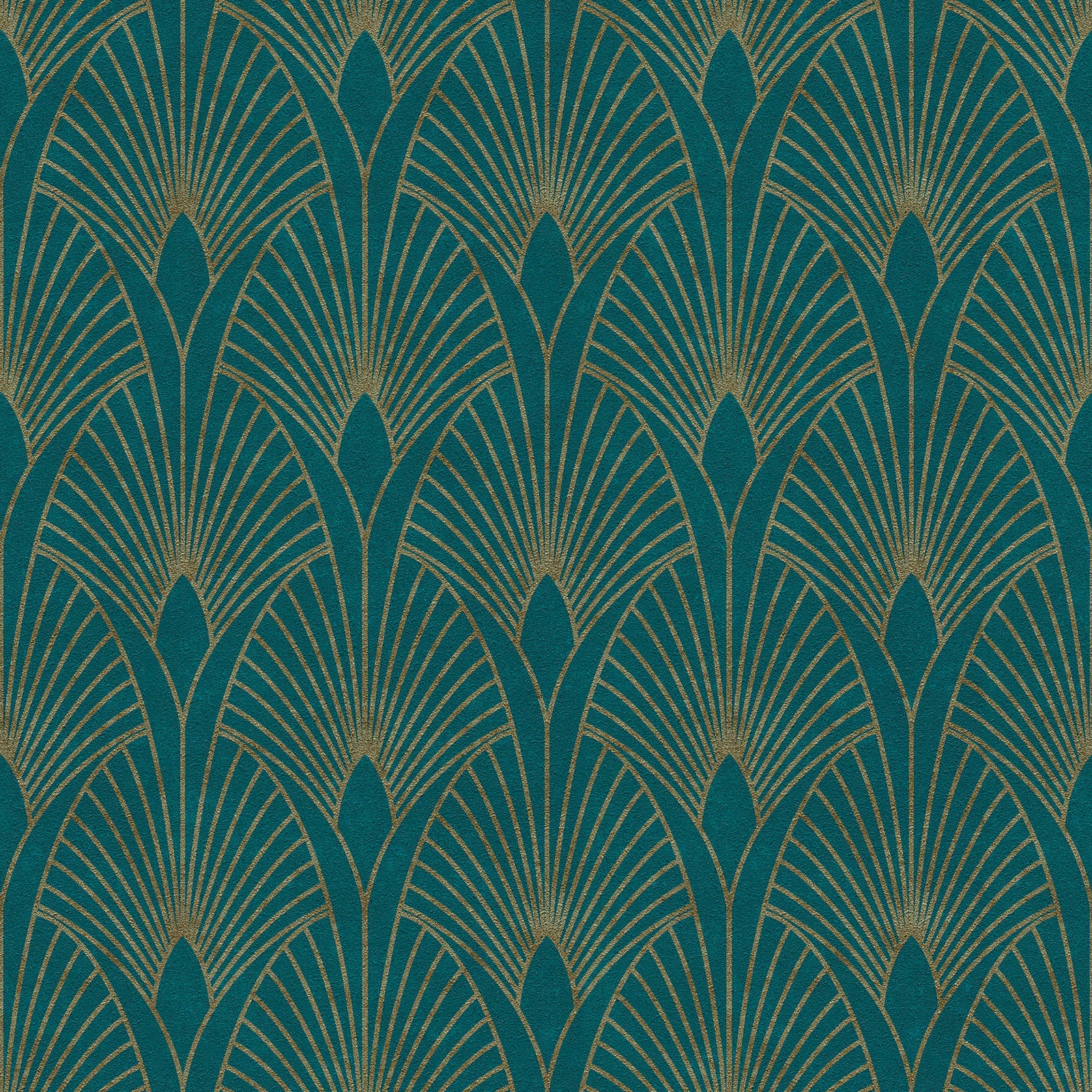 Art Deco tapetes ar zelta retro rakstu un fonu zilā krāsā AS 374275 AS Creation