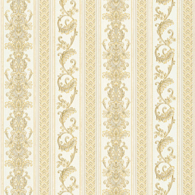 Baroka stila svītrainas tapetes ar ornamentālu rakstu - krēmkrāsa, zelts, 1217161 AS Creation