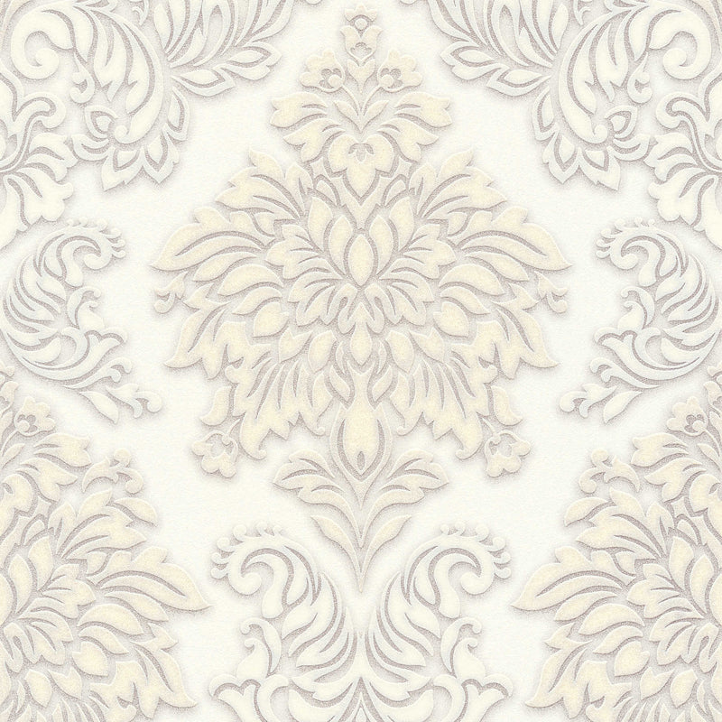 Baroka stila tapešu ornamenti ar mirdzuma efektu - baltā krāsā, 1320526 AS Creation