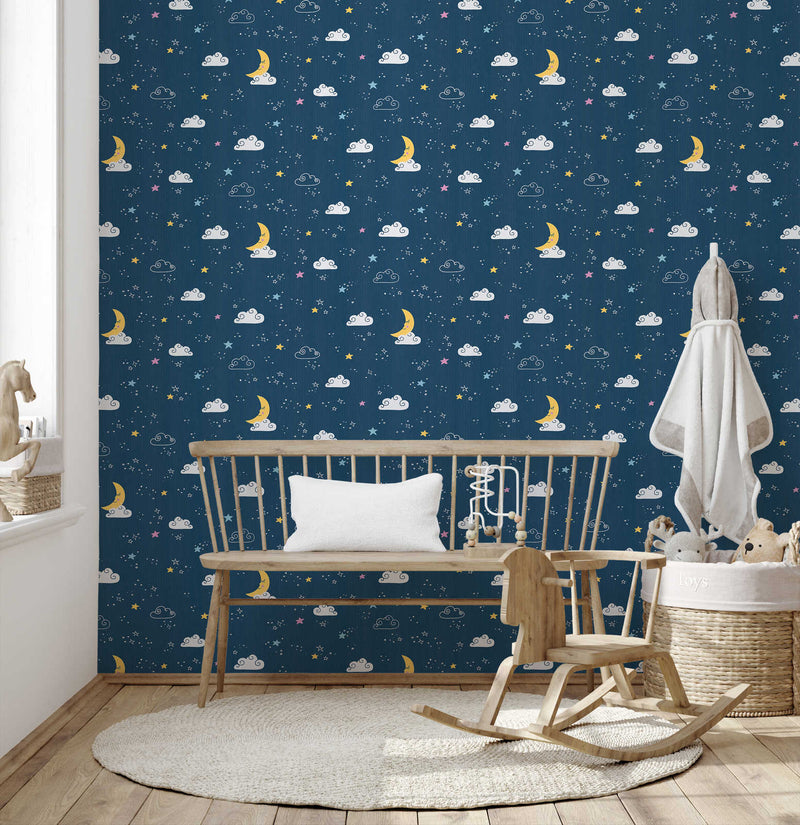 Bērnu istabas tapetes nakts debesis - nakts zilā krāsā 1350743 Bez PVC AS Creation