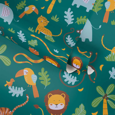 Bērnu tapetes ar džungļu dzīvniekiem – zaļā krāsā, 1350337 Bez PVC AS Creation