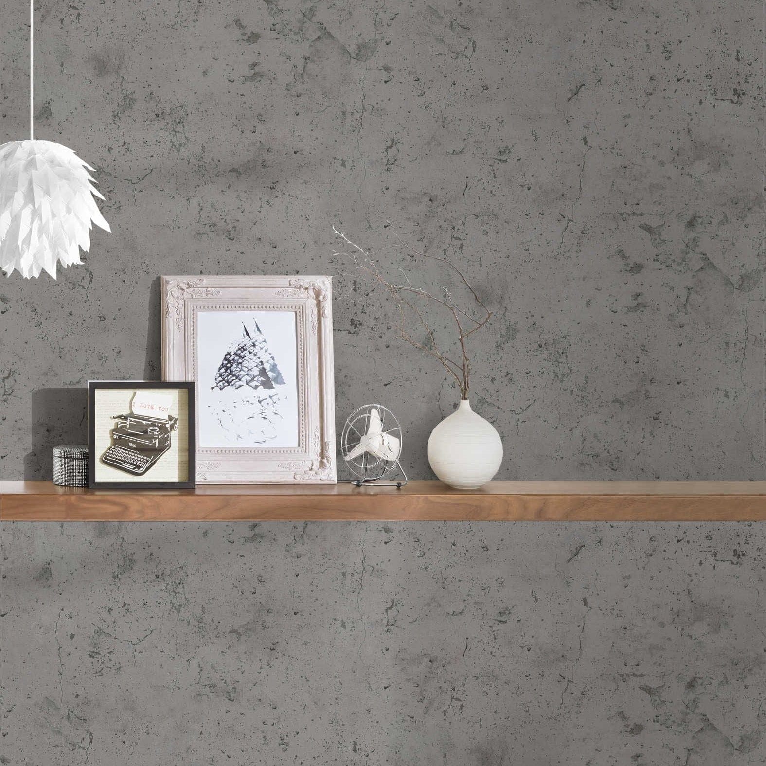 Betona tapetes industriālā stilā - pelēkbrūnas, pelēkos toņos AS 374291 AS Creation