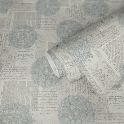 Boho tapetes ar mandala rakstu, vintāžā stilā 367752, zilgani pelēkas AS Creation