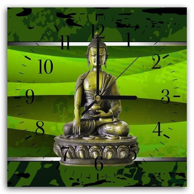 Dekoratīvais sienas pulkstenis Buda uz zaļa fona Home Trends