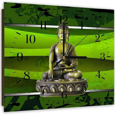 Dekoratīvais sienas pulkstenis Buda uz zaļa fona Home Trends
