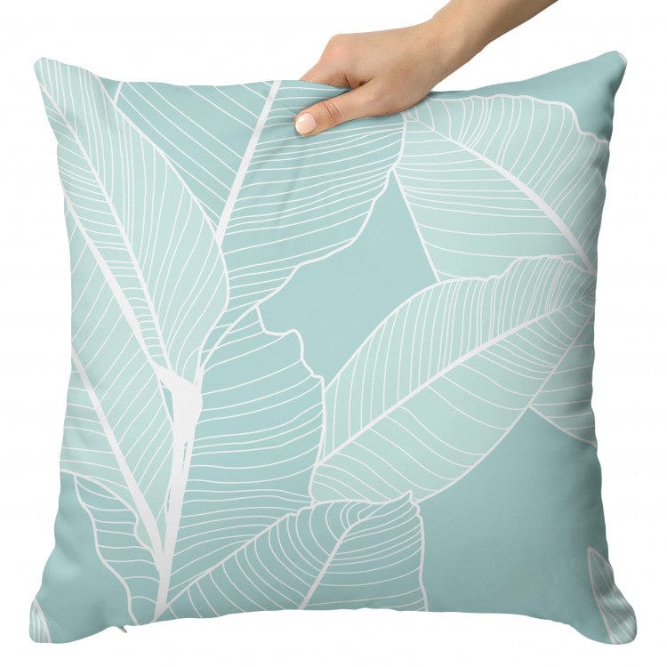 Dekoratīvas spilvendrānas, Kompozīcija ar fikusa lapām uz tirkīza fona G-art