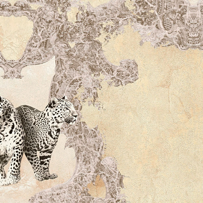 Dekoratīvas tapetes ar leopardiem un ornamentu bēšā krāsā, 1217110 AS Creation