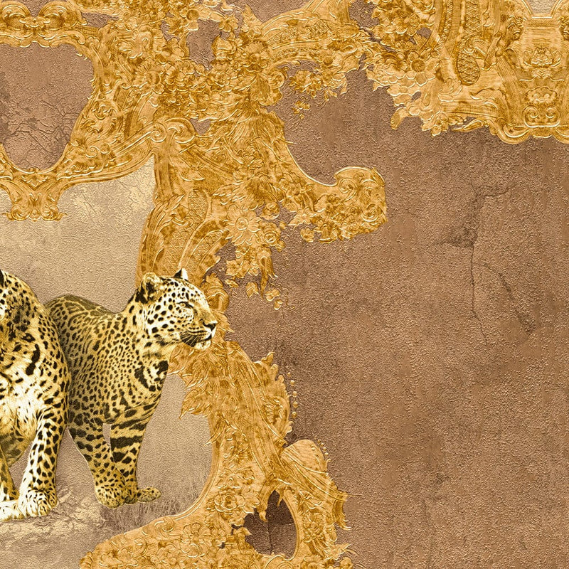 Dekoratīvas tapetes ar leopardiem un ornamentu brūnā krāsā, 1217111 AS Creation