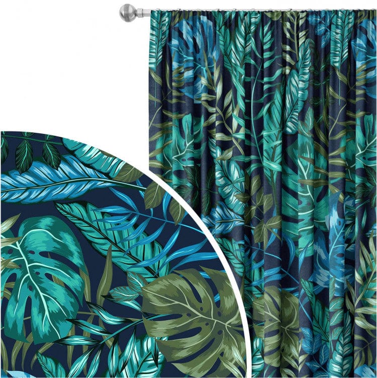 Dekoratīvie Dienas un nakts aizkari - - Monstera zilā mirdzumā, 147279 Tapetenshop.lv