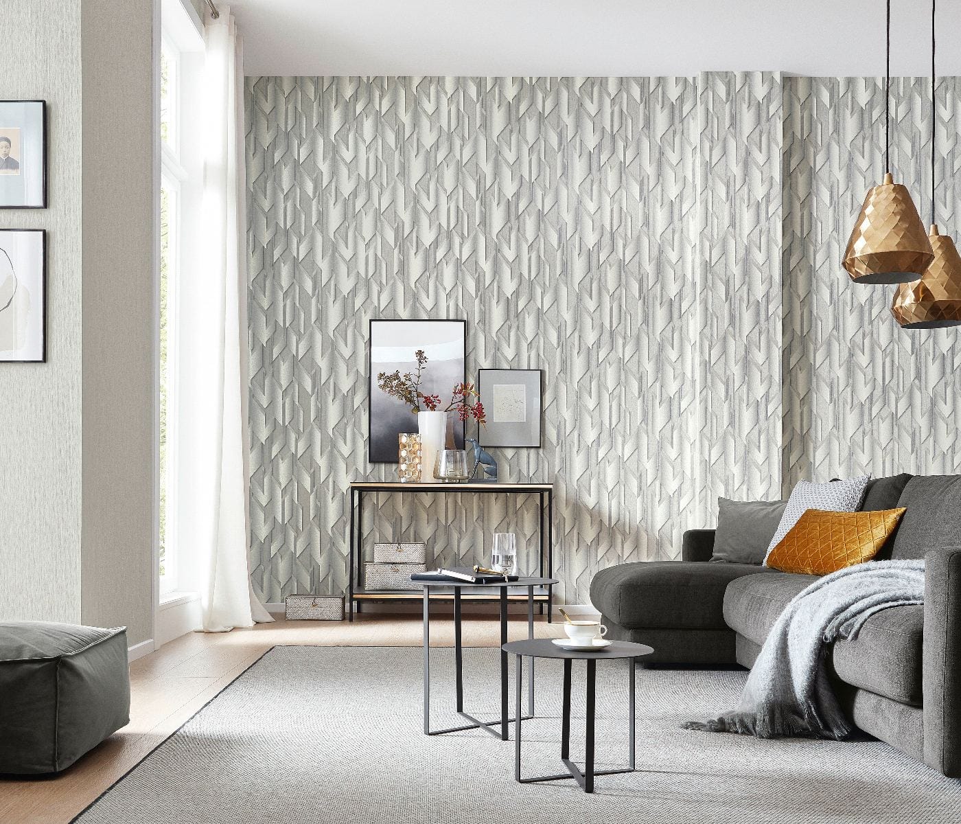 Dizaina tapetes ar ģeometrisku 3D rakstu, gaiši pelēkas - 3675403 Erismann