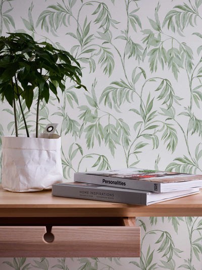 Flizelīna tapetes ar dabisku dizainu, lapas zaļā krāsā AS 378301  Tapetenshop.lv