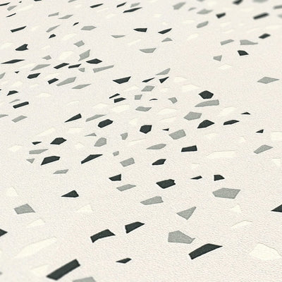 Flizelīna tapetes ar terrazzo rakstu, melnbaltas ar metāla spīdumu AS Creation