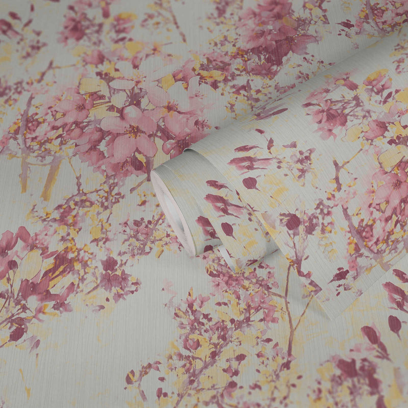 Flizelīna tapetes ar ziedu motīvu - rozā, dzeltena Tapetenshop.lv