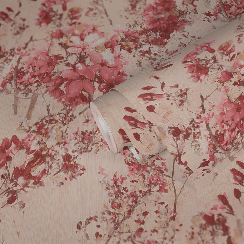 Flizelīna tapetes ar ziedu motīvu - sarkana, bēša Tapetenshop.lv