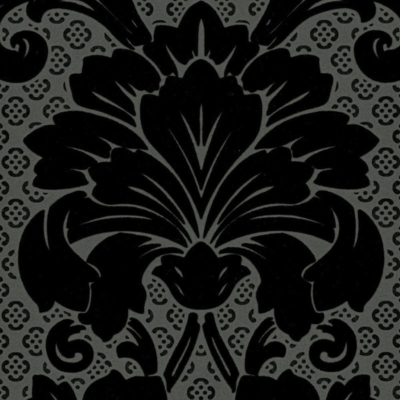 FLOCK tapetes ar Damaska rakstu - melnā krāsā AS Creation