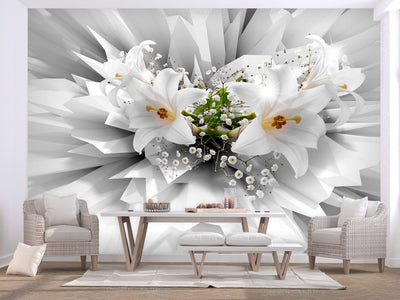 Fototapetes ar 3D ziedu kompozīciju pelēkos toņos - Ziedu sprādziens, 108188 G-ART