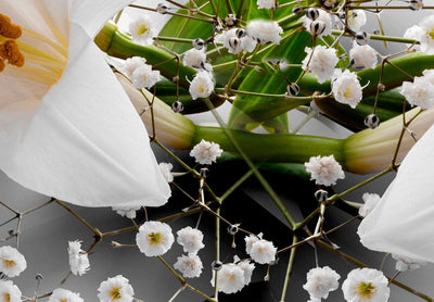 Fototapetes ar 3D ziedu kompozīciju pelēkos toņos - Ziedu sprādziens, 108188 G-ART