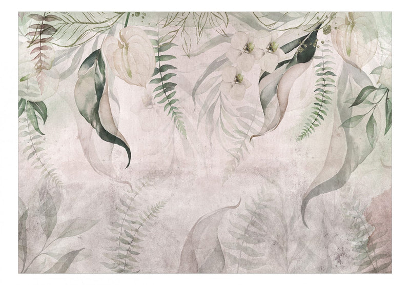 Fototapetes ar akvareļu zaļam lapa uz gaiša fona - Rīta eksotika G-ART