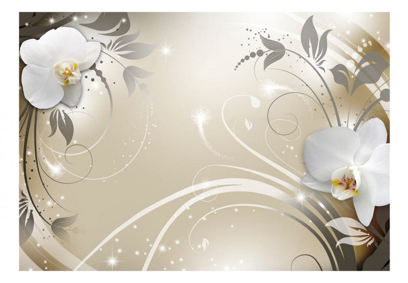 Fototapetes ar baltam orhidejām uz zelta fona - Zelta deja, 59718 G-ART