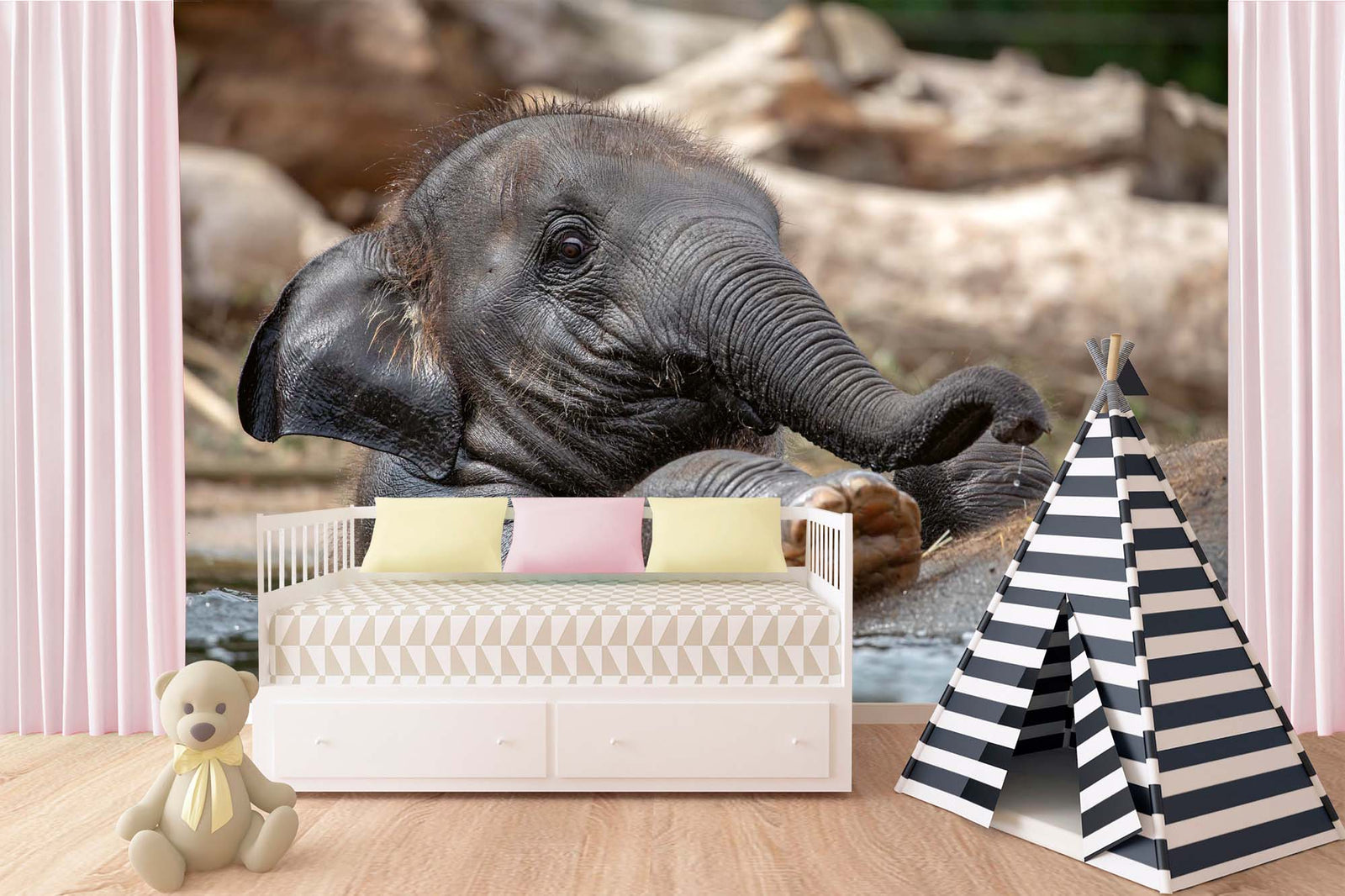 Fototapetes ar dzīvniekiem - Mazais Indijas zilonis, 375x250 cm D-ART