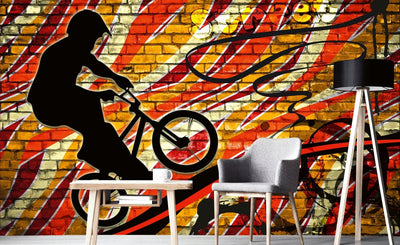 Fototapetes ar graffiti un BMX riteņi sarkanos toņos G-ART