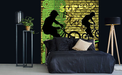 Fototapetes ar graffiti un BMX riteņi zaļā krāsā G-ART