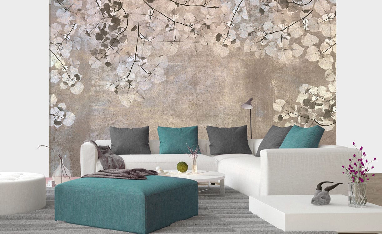 Fototapetes ar lapām uz bēša abstrakta fona, D366 D-ART